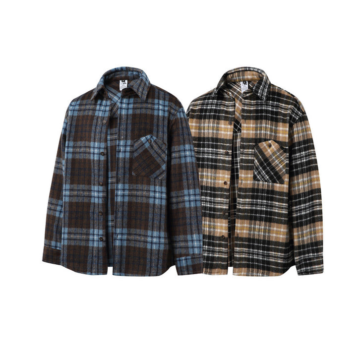 Unisex Boxy Overshirt Jacket made of soft wool blend with check pattern and patch chest pocket Amarae