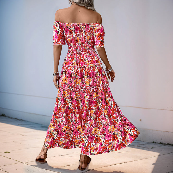 Maxi off-shoulder dress for women with layered ruffle design Lune London