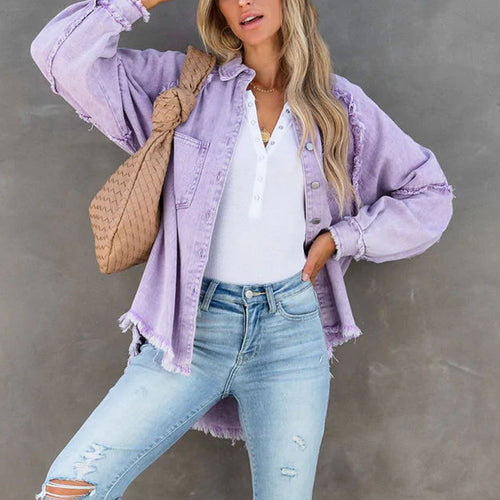 Plus size denim jacket for women with frayed details Amarae