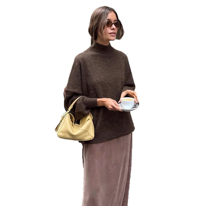 Women Oversized Turtleneck Sweater made of fine knit with Balloon Sleeves Amarae