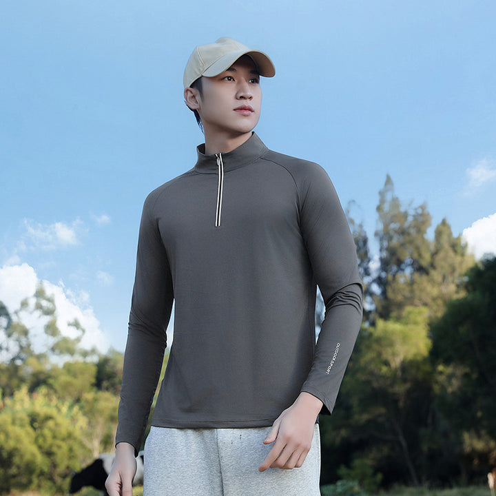 Men's breathable long-sleeve sports shirt with UV protection and zipper collar Amarae