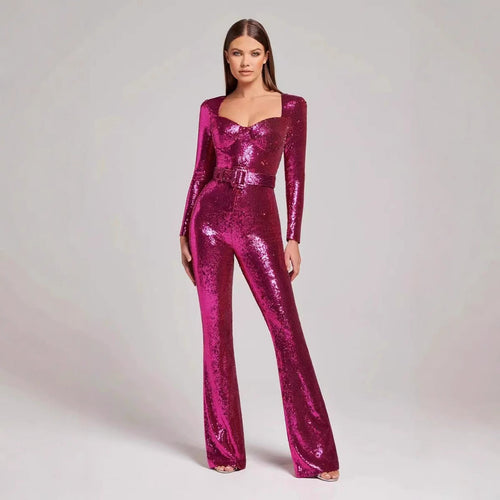 Ladies Glamorous Sequin Jumpsuit with Chic Waistline Amarae