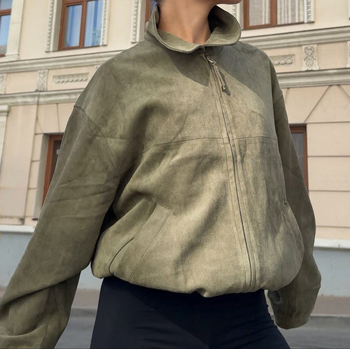 Casual oversized jacket for women in soft suede imitation Amarae