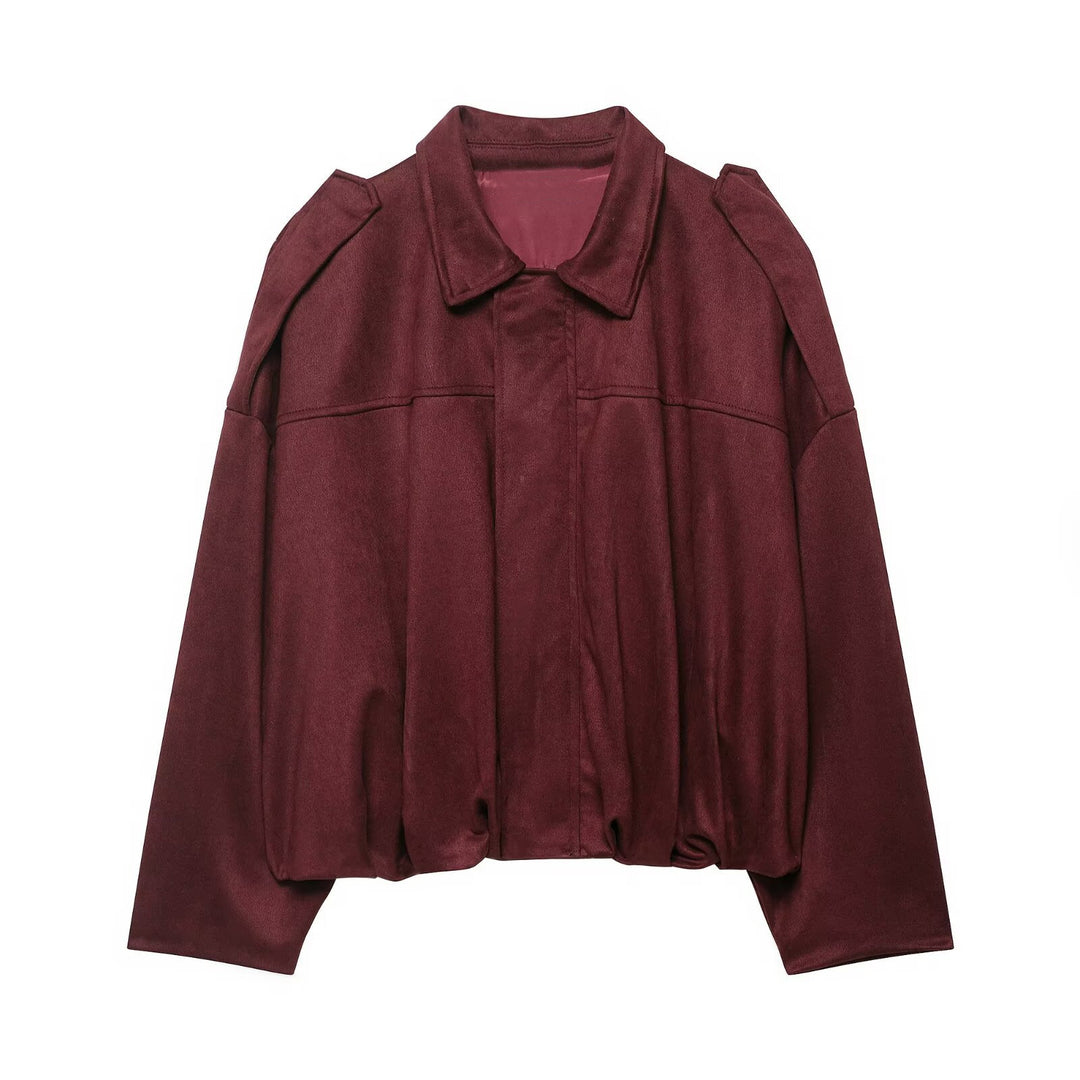 Women’s Oversized Cropped Jacket with Balloon Hem and Shoulder Cutouts Amarae