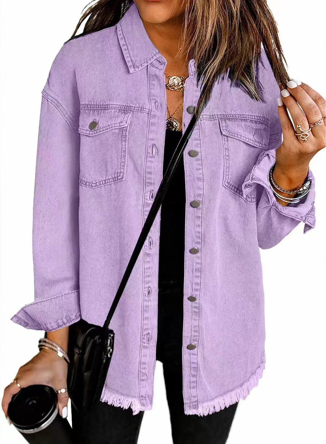 Women's Oversized Denim Shirt with Fringes Lune London
