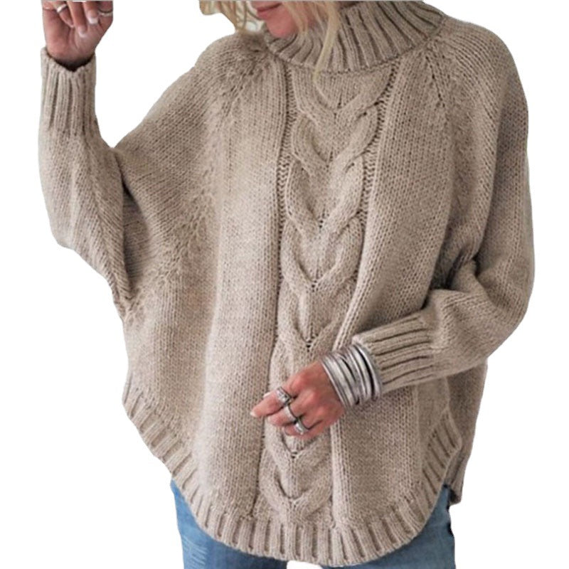 Oversized knitted sweater for women with a high neck and detailed cable design Lune London