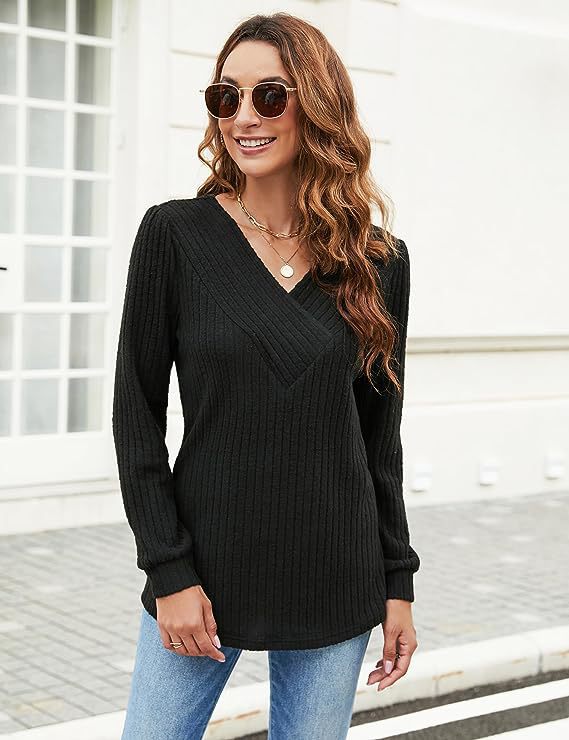 Women V-neck long sleeve ribbed texture sweater with comfortable fit Lune London