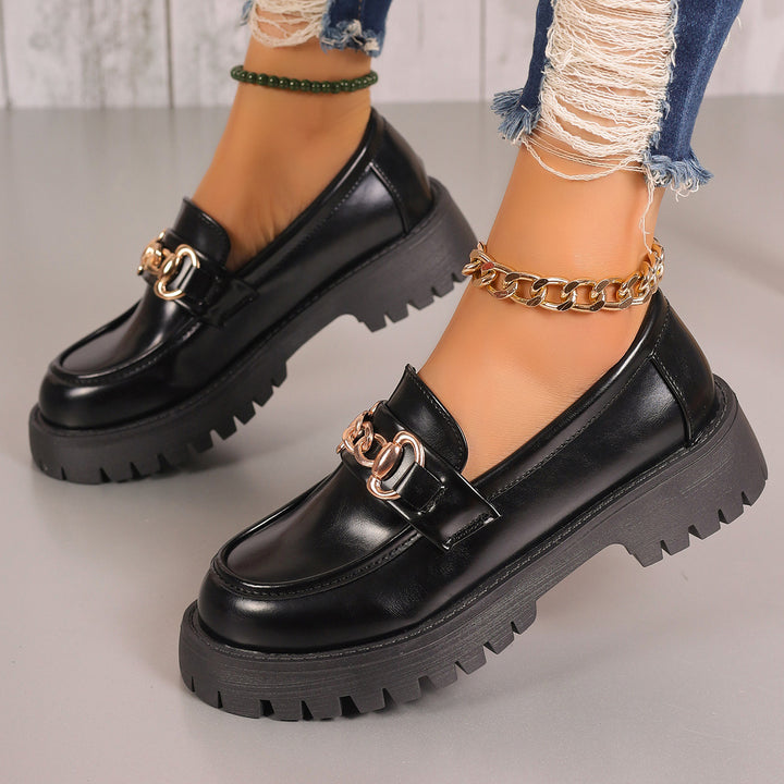 Women Chunky Platform Loafer with Metal Chain Detail and Profiled Rubber Sole Amarae