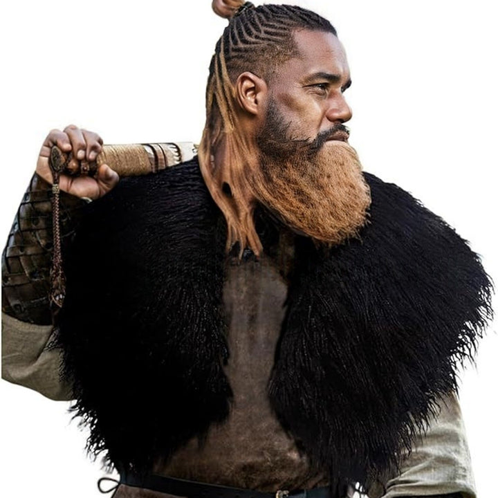 Men's historically inspired faux fur shoulder cape with leather straps Amarae