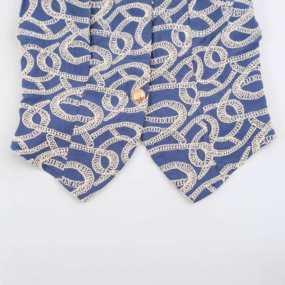 Women Tailored Short Vest with V-Neck and Decorative Embroidery Amarae