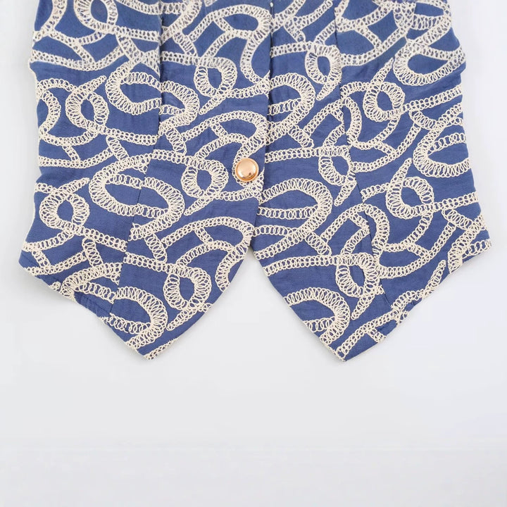 Women Tailored Short Vest with V-Neck and Decorative Embroidery Amarae