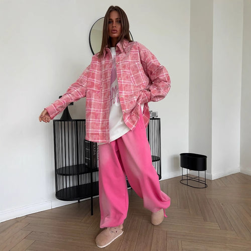 Oversized shirt for women with a casual checkered design and fringes Amarae