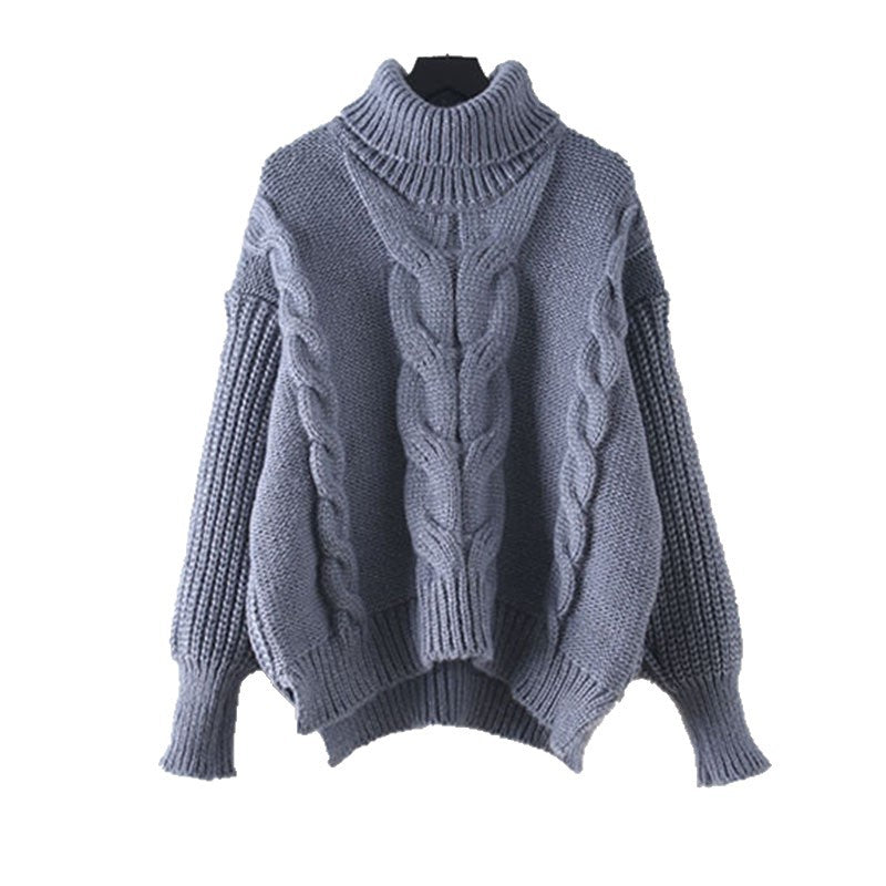 Thick knit sweater for women with a high turtleneck and a modern braiding pattern Lune London