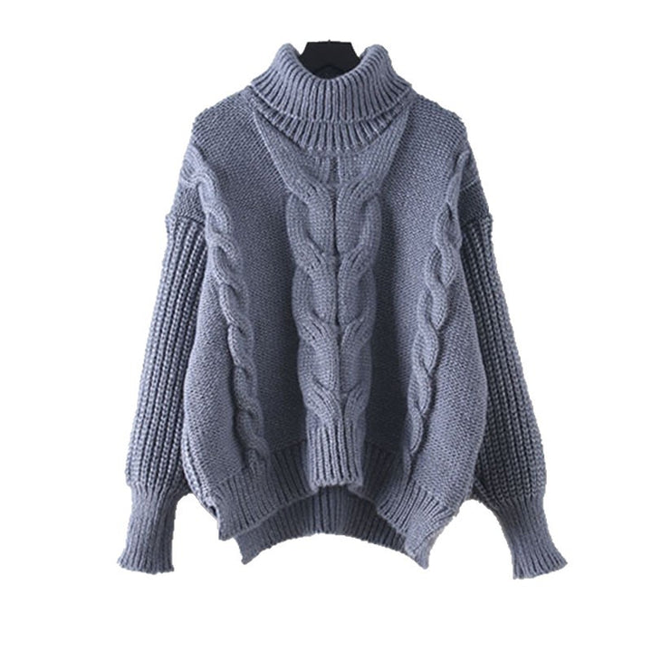 Thick knit sweater for women with a high turtleneck and a modern braiding pattern Lune London
