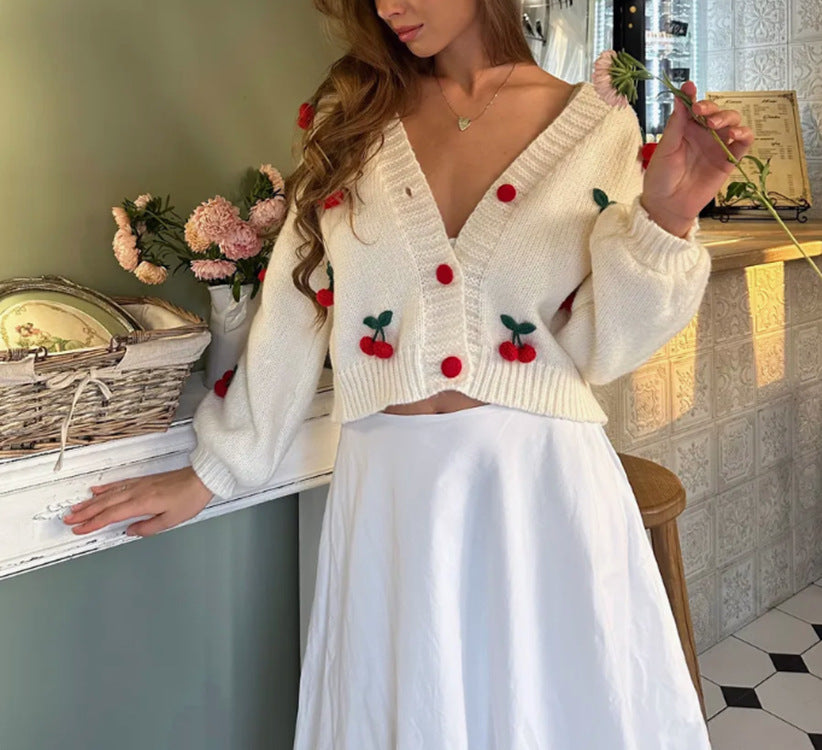 Lady cardigan with embroidered floral design and ribbed edge Lune London