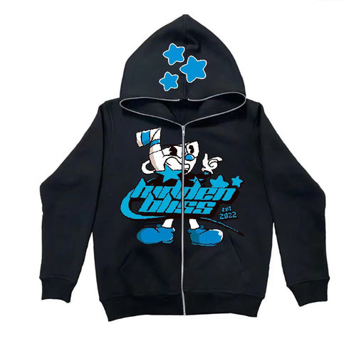 Cool hoodie for women with colorful graphic print and practical zipper Amarae