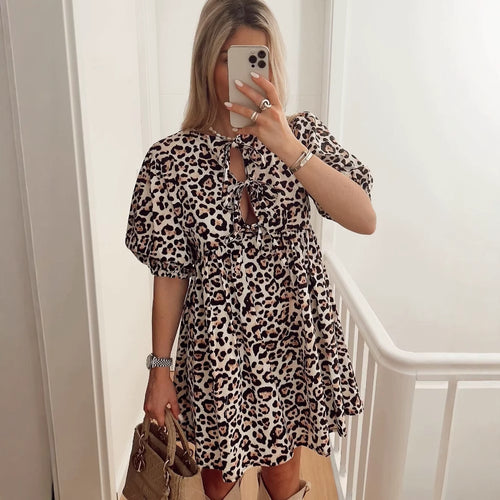Summer dress for women with casual leopard print and voluminous sleeves Amarae