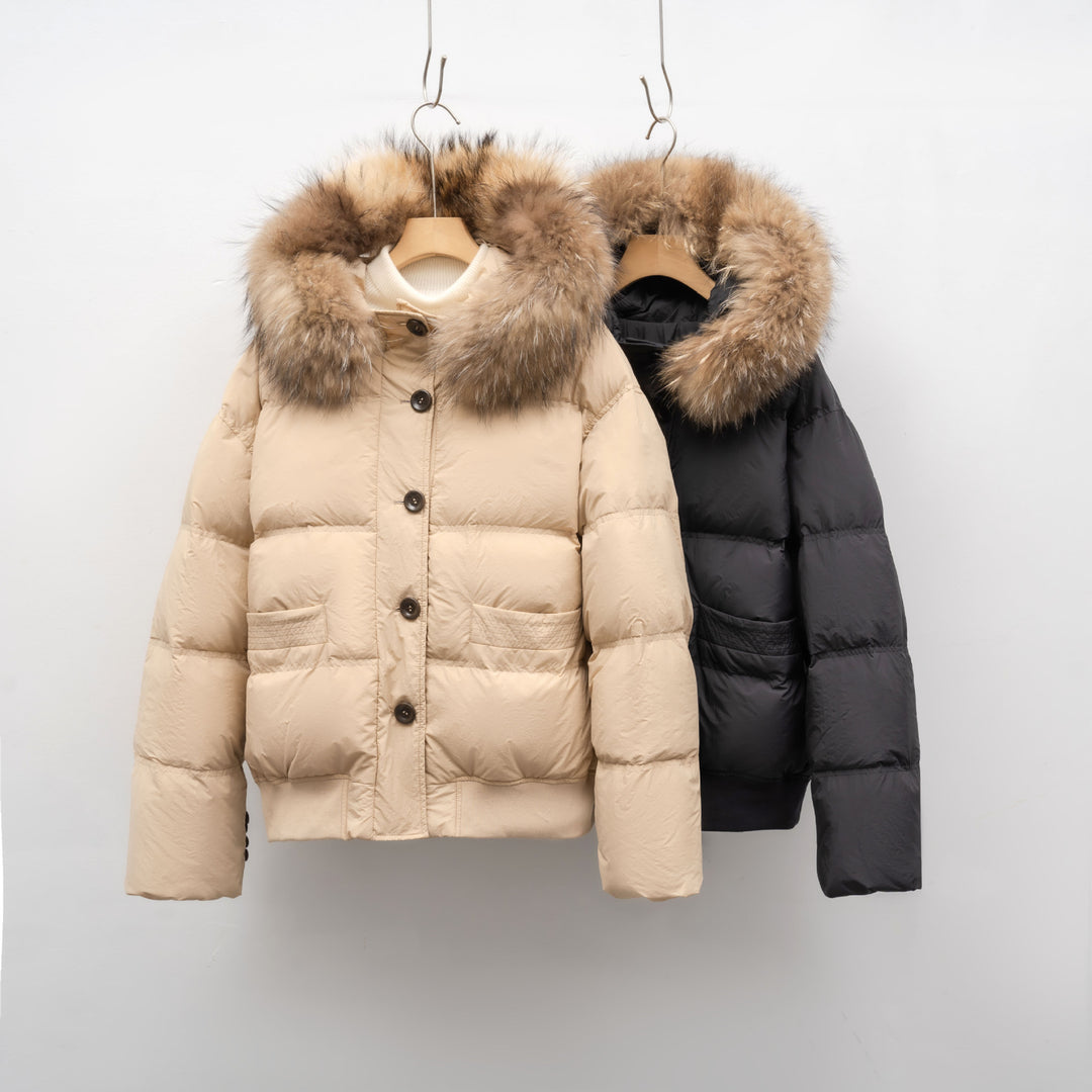 Ladies warm winter coat with removable fur collar Lune London