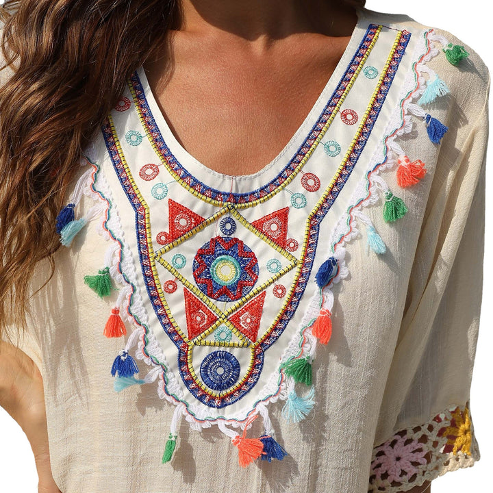 Amarae fringed embroidered beach tunic for women