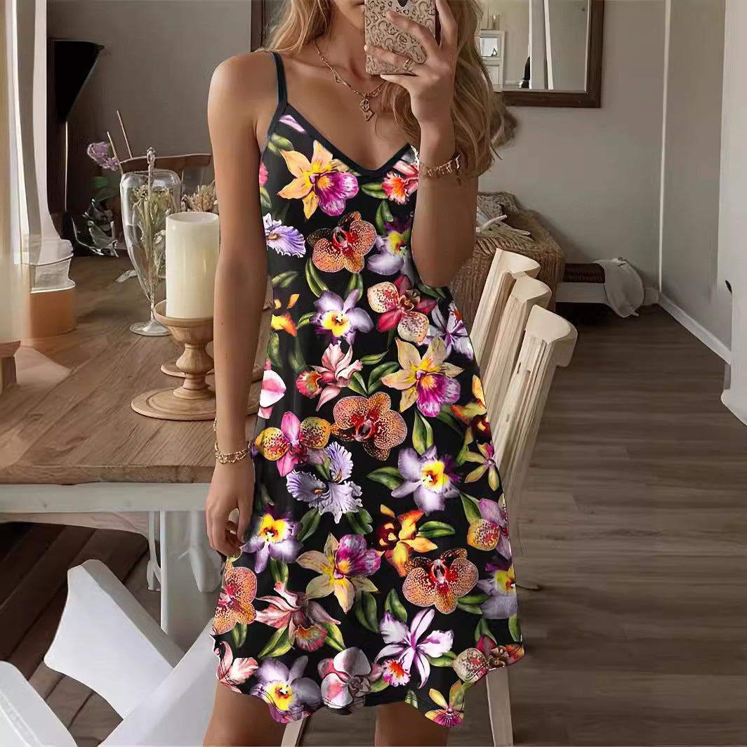 Ladies floral pattern spaghetti straps mini dress Lune London