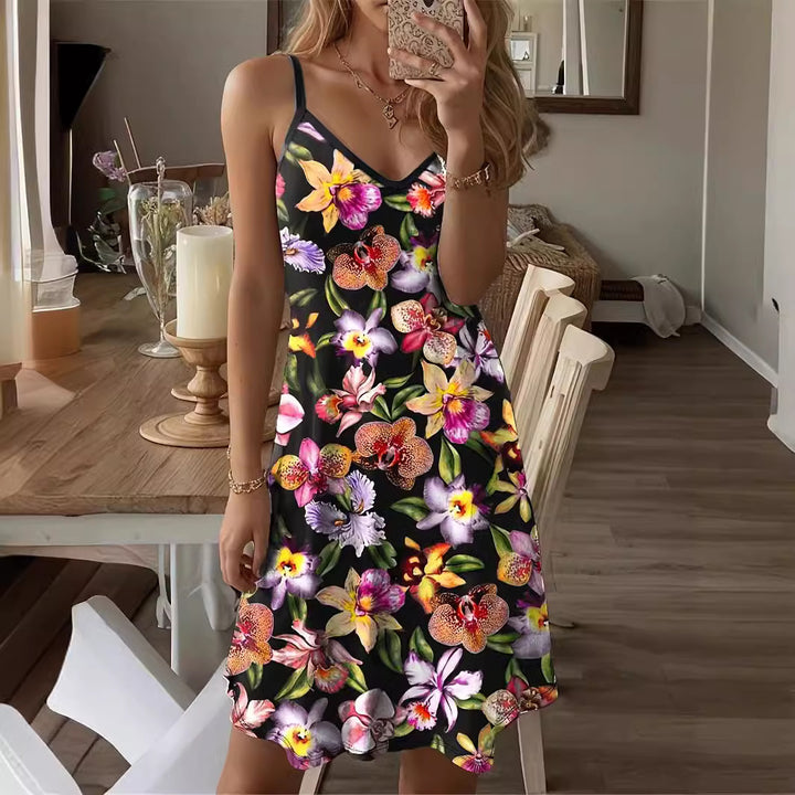 Ladies floral pattern spaghetti straps mini dress Lune London