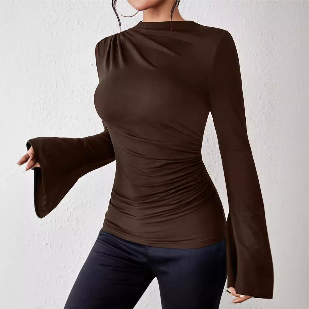 Ladies long sleeve T-shirt with a flowing cut and elegant trumpet sleeves Lune London