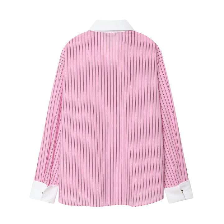 Women Oversize Shirt Blouse with Contrast Collar and Cuffs Amarae