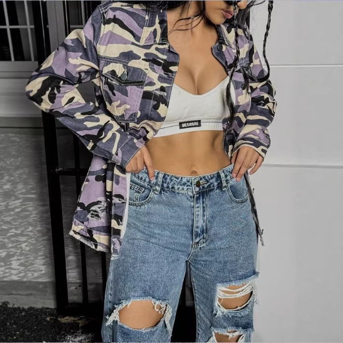 Women's Camouflage-Utility-Jacket in Oversized-Fieldstyle with Flap Pockets Amarae