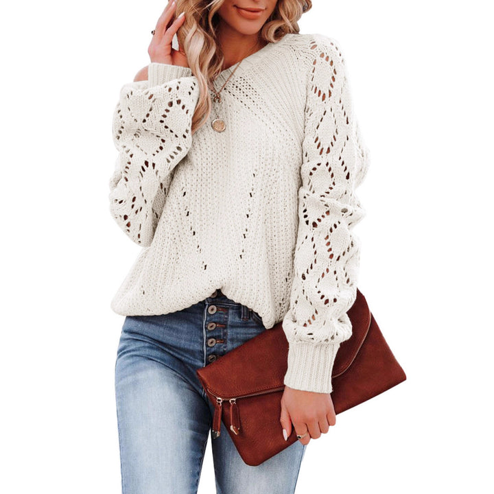 Knit sweater for women with openwork pattern and voluminous sleeves Lune London
