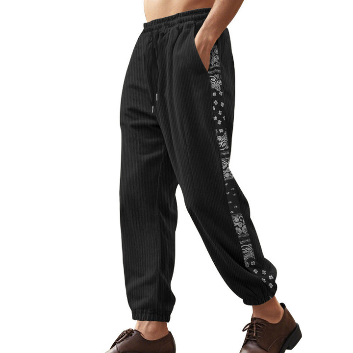 Men's leisure trousers with decorative side panels in bandana design Lune London