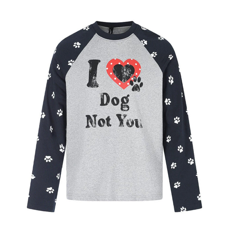 Women's Casual Long Sleeve Shirt in Raglan Style with Dog Paw Print and Statement Front Print Amarae