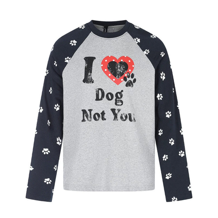 Women's Casual Long Sleeve Shirt in Raglan Style with Dog Paw Print and Statement Front Print Amarae