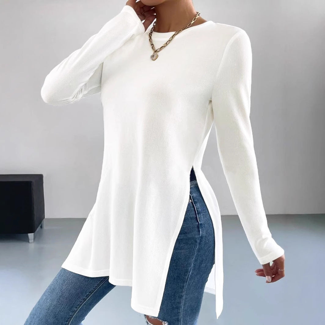 Asymmetrical women's top with long sleeves, side slits, and relaxed fit Lune London