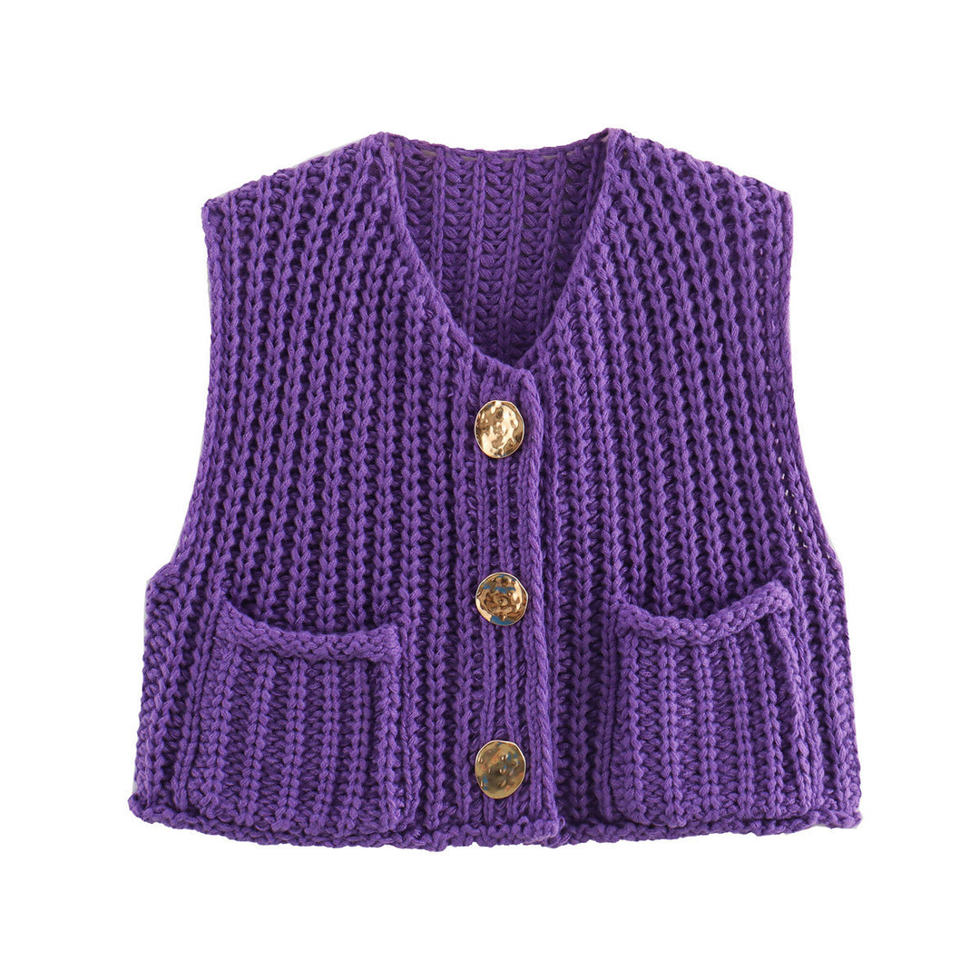 Knitted ladies' vest with golden buttons and pockets Lune London