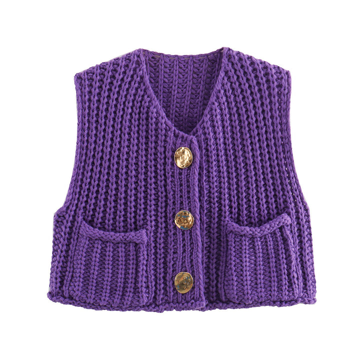 Knitted cardigan for women with button-decorated front and pockets Lune London