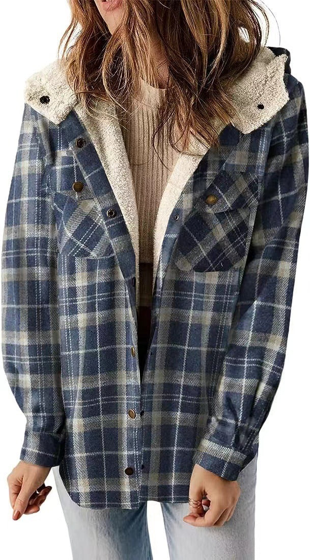Women Flannel Checkered Jacket with Cozy Lining Amarae