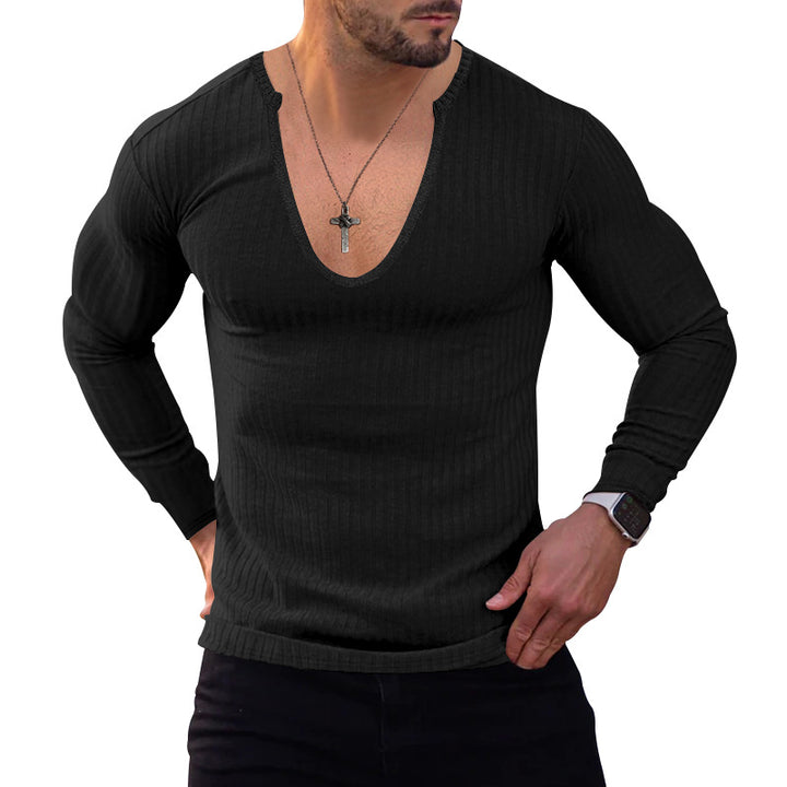 Men's V-neck long sleeve T-shirt with textured ribbed pattern Lune London