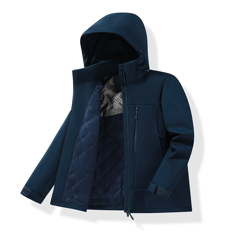 Men's Water-Repellent Quilted Thermal Outdoor Jacket with Hood and Concealed Zipper Pockets Amarae