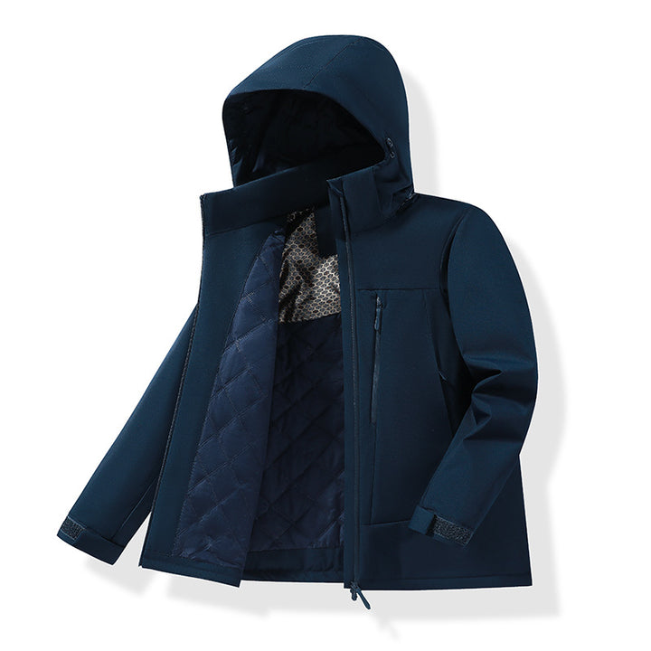Men's Water-Repellent Quilted Thermal Outdoor Jacket with Hood and Concealed Zipper Pockets Amarae
