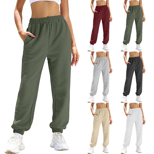 Women Comfortable Waffle Texture Sweatpants with Elastic Waist and Side Pockets Amarae