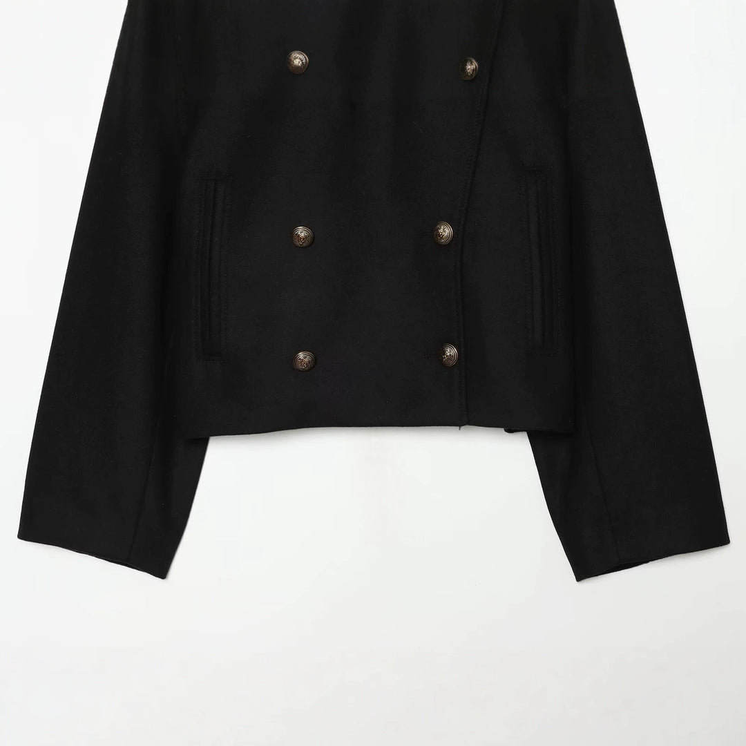 Women Short-cut maritime-inspired coat with high stand-up collar and double row Amarae