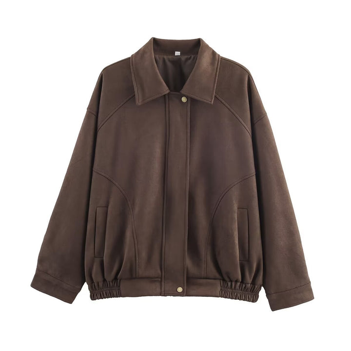 Casual suede jacket for women with elastic waist and side pockets Lune London