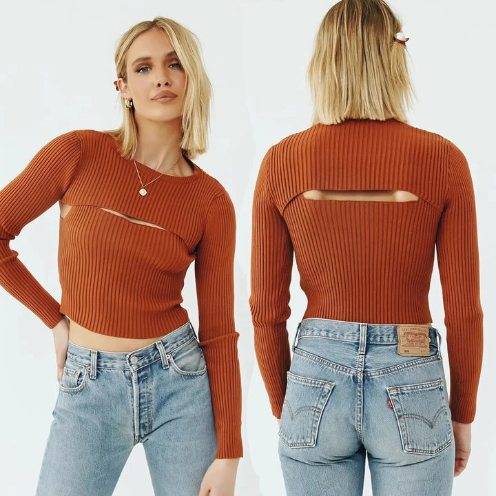 Crop Top à Manches Longues pour Femme avec Design Découpé Sophistiqué Chic & Stil