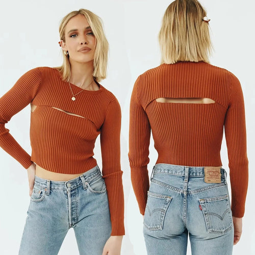 Crop Top à Manches Longues pour Femme avec Design Découpé Sophistiqué Chic & Stil