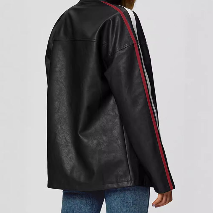 Faux leather jacket for women with sporty stripes Lune London