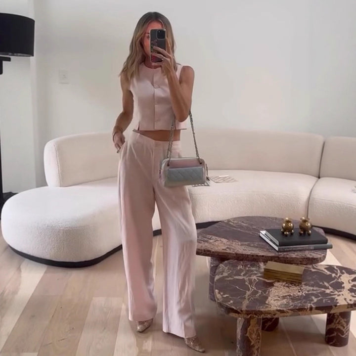 Women High-waisted wide summer pants with crease and side pockets Amarae