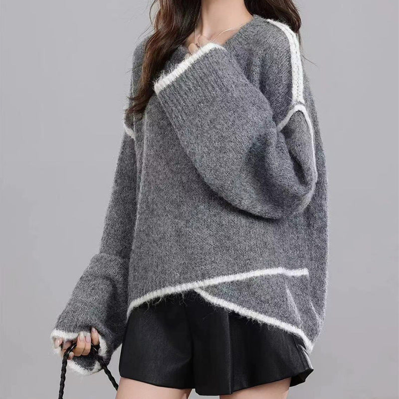 Pull en maille épaisse pour femmes avec couleurs contrastées et coupe décontractée Chic & Stil