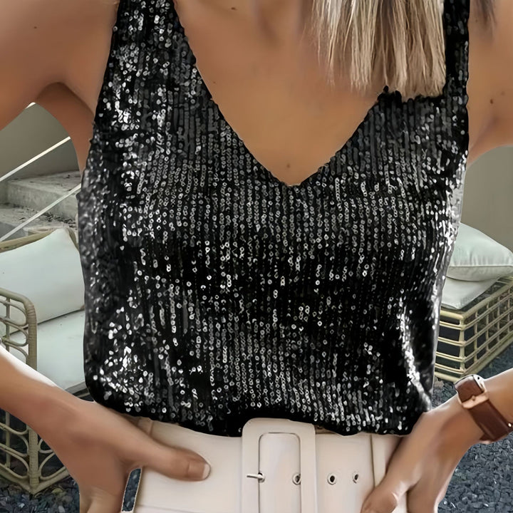 Ladies Sequins-V neck sleeveless top Lune London