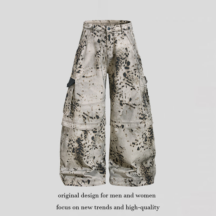 Women's wide cargo culotte pants with batik splatter print and multi pockets Amarae