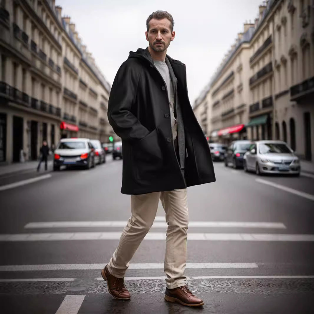 Men's hooded coat in soft material Lune London